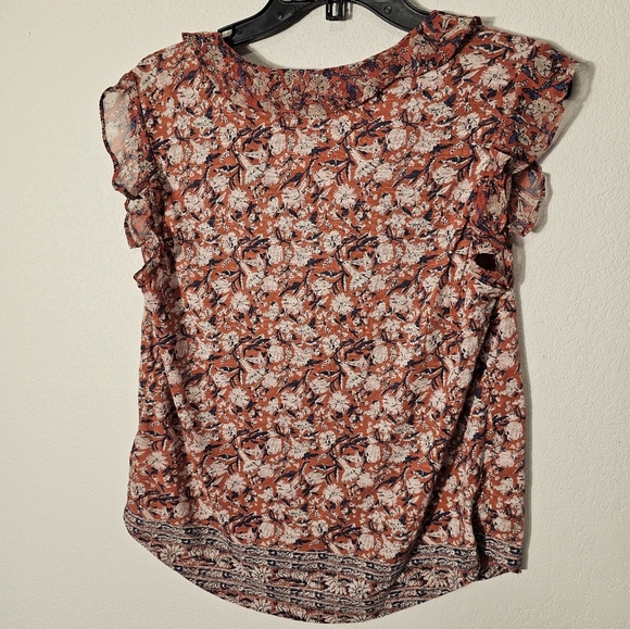 Lucky Brand Floral V-Neck Ruffle Sleeve Top Women's Size Small P NWOT - Picture 5 of 8